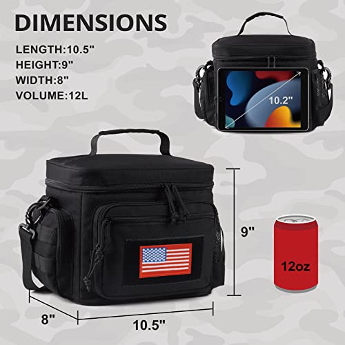 ATRIPACK Lunch Box for Men, Tactical Lunch Bag MOLLE Webbing Leakproof Insulated Large Lunch Cooler Women Adult Meal with Adjustable Shoulder Strap Durable Lunch Pail(Black) - color: Black, size: Medium