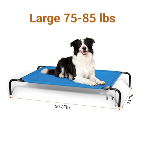 STARLATTA Elevated Cooling Dog Bed for Large Dogs,Waterproof Outdoor Pet Cot with Washable Breathable Mesh,Non-Slip Feet,Comfortable Dry Raised Dog Bed,50.8 x 31 x 8 Inches,Blue