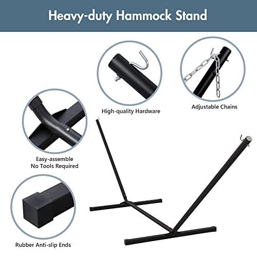 ANOW Double Hammock with 12 Feet Heavy Duty Steel Stand Combo, 2 Person Quilted Hammock with Stand for Outside, 450 LBS Weight Capacity, Blue - color: Blue, size: 2 Person With Stand