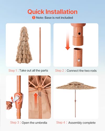 VEVOR Tiki Umbrella Thatched Patio Umbrella with Tilt, Hawaiian Style Beach Parasol with PP Thatch and 8 Metal Ribs, Grass Pool Umbrellas for Beach, Patio, Poolside, Backyard & Garden - size: 6 Ft ( 1-tier )