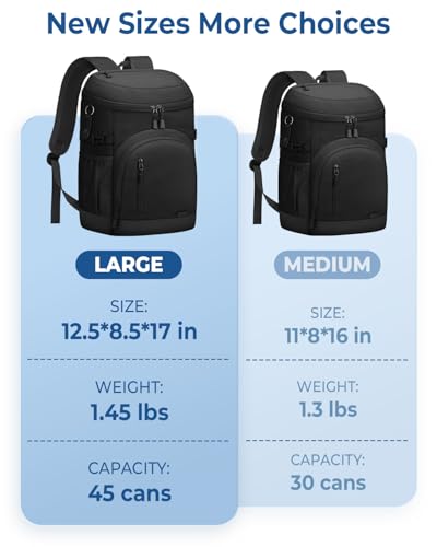 Pritent Cooler Backpack Insulated Waterproof,30/45 Cans Backpack Coolers Leakproof Lunch Backpack for Men Women Portable Soft Cooler Bag for Beach Camping Trave Picnic - color: Black, size: 45 Cans