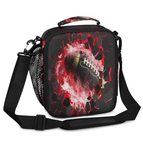 Kids Lunch Bag for Boys American Football Insulated Lunch Box with Side Pocket Reusable Leakproof Lunchbox Cooler Tote for School Picnic Travel - color: Rugby