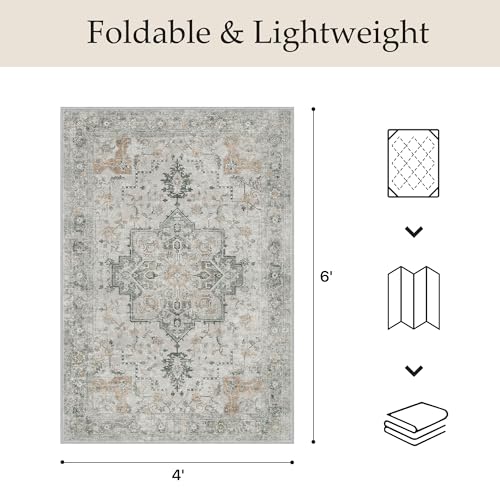GENIMO Outdoor & Indoor Area Rug 4'x6', Waterproof, Non-Shedding, Easy Cleaning, Boho Mat for Patio, Living Room, Balcony, Dining Room, RV, Deck, Bedroom, Camping, Outside Carpet,Light Grey Brown - color: Light Grey Brown, size: 4' x 6' (Rectangular)