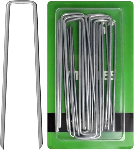 AAGUT 16 Pack Landscape Staples 6 Inch Garden Pins 11 Ga Galvanized Sod Landscaping Pins Heavy Duty Yard Lawn Tent Stakes for Weed Barrier Fabric, Inflatables, Artificial Turf, Irrigation Tubing Hose - color: Silver, size: 6'' x 16Pcs-11Ga