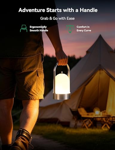 Tubicen Portable LED Outdoor Table Lamp Waterproof, 4000mAh Battery Operated Cordless Table Lamp Rechargeable, 4-Way Touch Dimmable Portable Patio Outdoor Table Lanterns for Patio Dinner Camping - color: Nickel/Waterproof