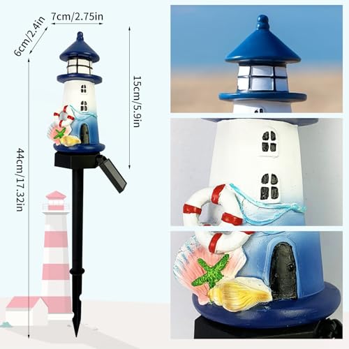 Lighthouse Solar Lights Outdoor, Lighthouse Decor Lighthouses Gifts Nautical Decor for Home, Waterproof Decorative Solar Powered Garden Stake Light for Outside Lawn Christmas Patio Yard (Blue) - color: White