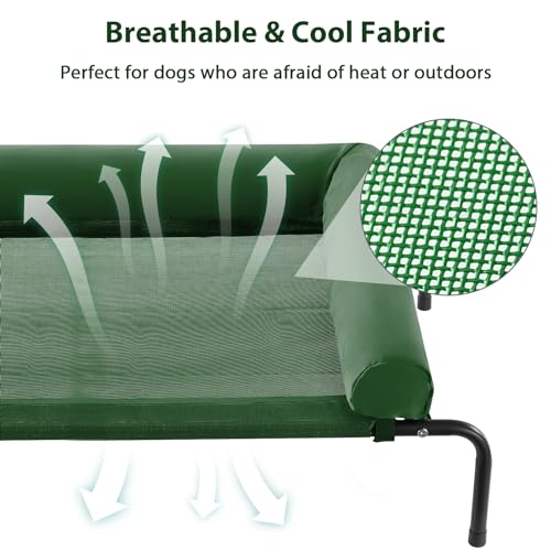 Cooling Elevated Dog Bed for Large Dogs – Waterproof Raised Dog Cot with Slope Headrest, Breathable Teslin Mesh, Durable & Portable Pet Bed for Indoor and Outdoor Use, Green - color: light green, size: 54.0"L x 34.0"W x 8.0"Th
