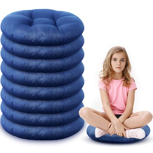 Fumete 8 Pcs 16 Inch Round Floor Cushions for Kids and Toddlers, Flexible Seating Classroom Furniture Floor Pillow for Home, Daycare, Preschool, Yoga and Meditation (Jewelry Blue) - color: Jewelry Blue