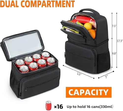 MATEIN Cooler Backpack, 26 Cans Insulated Lunch Backpack for Men Women, Leakproof Double Layer Lunch Cooler Bag Lightweight Soft Lunch Backpack with Cooler Compartment, Beach Camping Hiking Beer Gifts - color: Black, size: 26 Cans