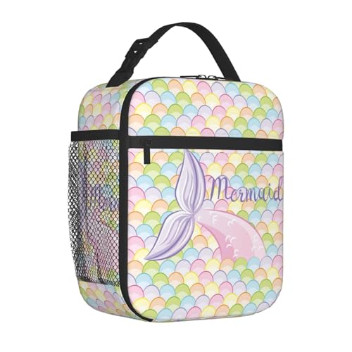 Mermaid Tail Colorful Galaxy Blue Insulated Lunch Bag Portable Reusable Zipper Lunch Box For Men Women Work Picnic Travel Camping - color: Black13