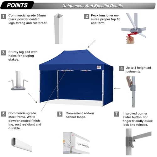 ABCCANOPY Easy Pop Up Canopy Tent with Sidewalls 8X12 Commercial -Series, Navy Blue - color: navy blue, size: 8X12