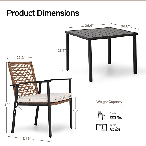 LAUSAINT HOME 5 Pieces Outdoor Patio Dining Set, Wicker Patio Furniture Set of 4 Chairs with Soft Cushion and Square Table with Umbrella Hole, Conversation Set for Backyard, Garden and Poolside - color: Pe Rattan Black Standard Chairs, size: 5-Piece