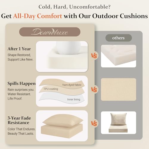 downluxe 19x19 Outdoor Chair Cushions, Waterproof Fade Resistant Patio Furniture Cushions with Handle & Removable Cover, Deep Seat Outdoor Cushions for Sofa, Couch and Patio Chairs, Beige - color: Beige, size: 19 x 19 Inch
