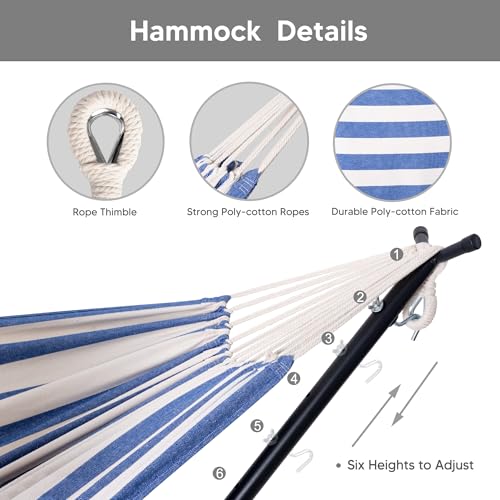 SUNCREAT 2-in-1 Convertible Backyard Fabric Hammock with Stand, Large Hammocks for Outside, Blue White - color: A-blue White
