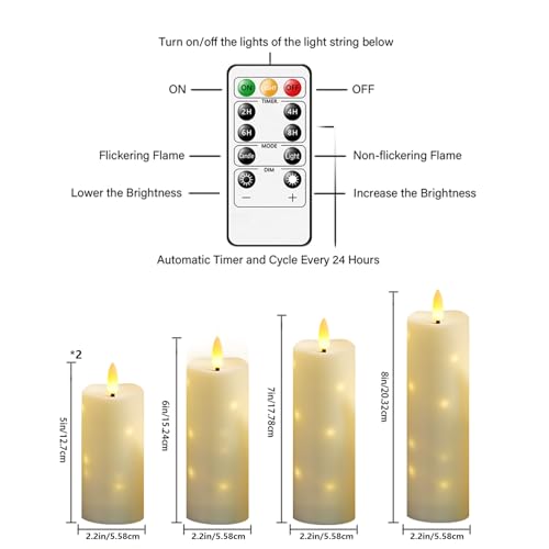 kakoya Outdoor Waterproof Flickering Flameless Candles with Timer,5Pcs Battery Operated LED Pillar Candles with Embedded Star String for Outdoor Lanterns,Porch,Patio Decor(Ivory) - color: Ivory, size: 5PCS-D2.2“xH5"5"6"7"8"