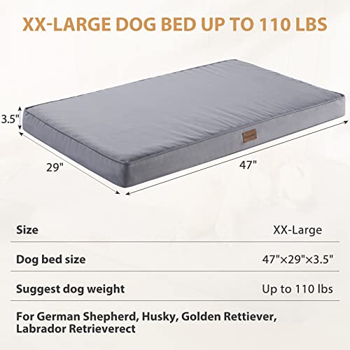 BFPETHOME Outdoor Dog Beds for Large Dogs, Waterproof Dog Bed for Medium, Large, Extra Large Dogs, Orthopedic Pet Bed with Removable Washable Cover, Egg Crate Foam Pet Bed Mat. (47 x 29 in, Grey) - color: Grey, size: 47.0"l X 29.0"w X 3.5"th