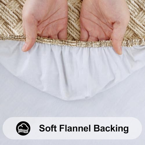 Smiry Square Table Cloth Cover, Waterproof Elastic Fitted Picnic Tablecloth, Wipeable Flannel Backed Vinyl Tablecloths for Camping, Dining, Outdoor (Weave Patterns, 36" x 36") - color: Sand, size: 36" x 36" (Square)