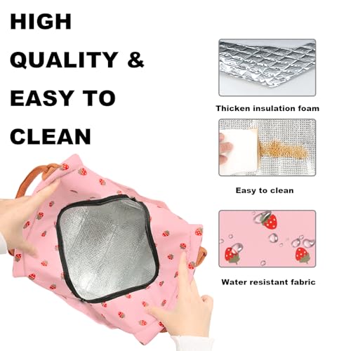 Joymee Lunch Bag Women Insulated Lunch Box Reusable Leakproof Large Spacious Cooler Tote for Women Men Adult with Bottle Holder and Side Pockets for Work Office Travel Picnic - Strawberry Pink - color: 04 Strawberry Pink