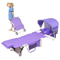 Wheel-To-Go Oversized Tanning Chair with Face Hole & Wheels | Portable Heavy Duty Folding Lounge Chair | Outside Sunbathing Reading Relaxing Beach Poolside Lawn | XL Wide | 330 LBS (Patent Design) - color: Purple, style: Oversized + Sun Canopy Style