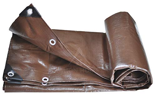 Alion Home Heavy Duty 12 Mil Poly Tarps Waterproof Covers for Tarpaulin Canopy, Camping, Carport, Boat, Furniture, Floors, RV, Pool or Roof Repair Items (10' x 16', Brown) - color: Brown, size: 10' x 16'