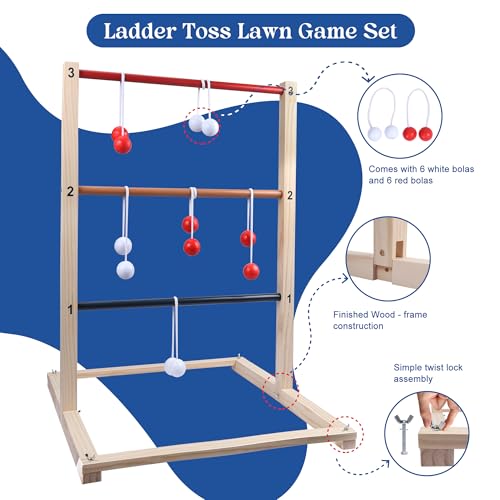 GOTHINK Wooden Ladder Toss Game Set - Finished Wood Toss Set with Ladder Ball Bolos - Indoor & Outdoor Game for Kids & Adults - color: Ladder Toss 2 Set