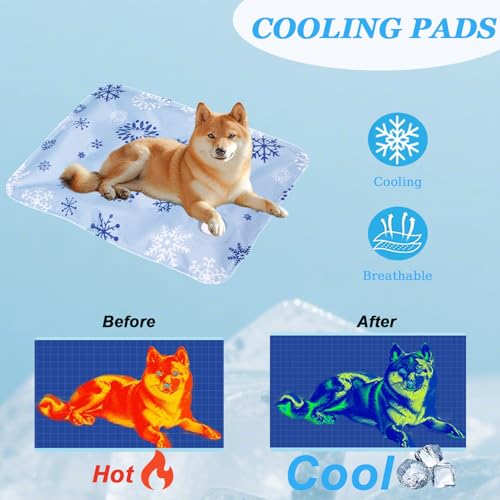 Cooling Dog Bed, Premium Pet Cooling Mat Waterproof & Scratch-Resistant, Non-Slip Summer Essential for Dogs Cats, Foldable Cooling Pad for Indoor Outdoor Travel(M 19.6''*23.6'') - color: Blue snowflakes, size: 23.6''*17.7'' Medium