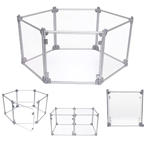 Front Row Foldable Dog Playpen – Durable and Portable Puppy Playpen for Exercise, Rest & Play – Clear Fence Panels with Aluminum Rods and Crate for Dogs and Other Small Pets (Silver, 6-Panel) - color: Silver