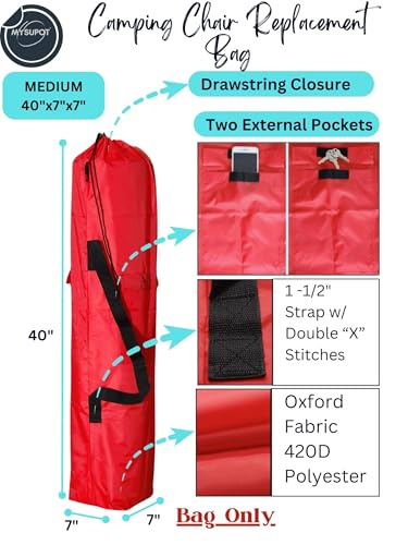 Replacement Bag for Folding Camping Chair, Portable Camp Chair, Hammock, Yoga Mat, Umbrella, Tents, Tripods, Fishing Poles - 420D Oxford Polyester Fabric - color: Red, size: Medium 40"x7"x7"