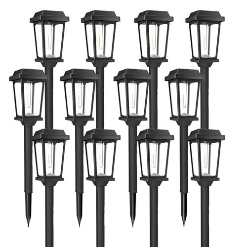 12 Pack Solar Lights Outdoor, Modern Solar Pathway Lights Outdoor, Waterproof Auto On/Off Garden Lights for Yard, Landscape Path, Walkway, Driveway Decor (3000K Warm White) - size: 12Pack
