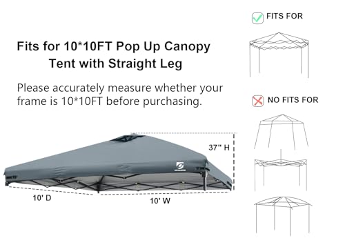 10x10 Pop Up Canopy Replacement Top Cover with Air Vent for Straight Leg Canopy Tent, Waterproof for Outdoor Garden Patio Camping Sun Shade (Light Gray) - color: Light Gray