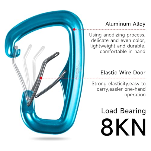 Heavy Duty Carabiner Clip Hook 8KN (1763 lbs), 2 PCS Ultra-Light Aluminum Caribeaners with Double Door D Ring Shape, for Hammock, Camping, Hiking, Backpacking, Dog Leash, Keychain Clip - style: 2#Lake Blue-2pc