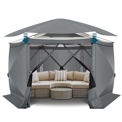 COBIZI 12x12 FT Pop Up Canopy Stargazing Tent, Gazebos On Clearance with Removable Roof, Screened in Gazebo, Screen Tents Portable carpas para Patio for Outdoor Camping,Backyard, Garden,Grey(Pro) - color: Gray, size: 12x12ft Stargazing Gazebo with 5 sidew