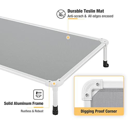 Veehoo Chew Proof Elevated Dog Bed - Cooling Raised Pet Cot - Silver Aluminum Frame and Durable Textilene Mesh Fabric, Unique Designed No-Slip Feet for Indoor or Outdoor Use, Grey, Large, CWC2003 - color: Gray, size: 42.0"L x 30.0"W x 7.0"Th