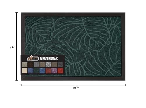 GORILLA GRIP 100% Waterproof All-Season WeatherMAX Doormat, 60x24, US Designed Natural Rubber, Stain and Fade Resistant, Low Profile Indoor Outdoor Door Mats, Easy Clean Patio Mat, Green Palm - color: Green Palm, size: 60" X 24"