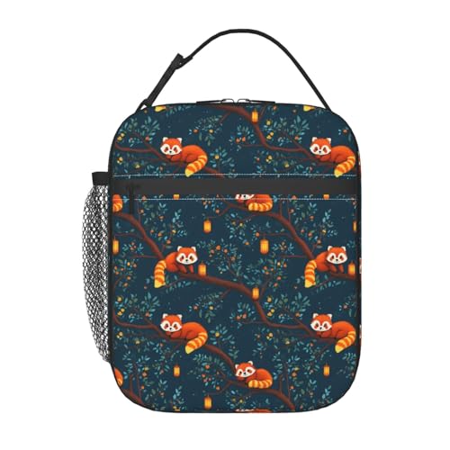 Reusable Red Panda Lunch Box for Kids Girls Boys Women Adult, Insulated Lantern Forest Cute Lunch Bag,Polyester Cooler Handbags Case for School Picnic Work Travel Beach or Hiking - color: Red Panda