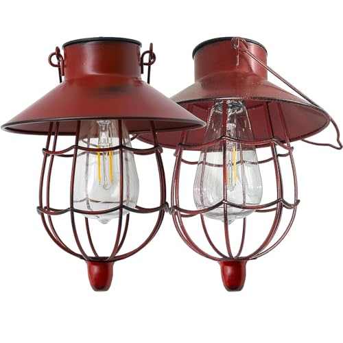 YAKii 2 Pack Solar Lantern Hanging Waterproof Outdoor Metal Solar Lamp with Warm White Light Decorate for Yard Garden Pathway Patio Porch Decor (Red) - style: Red-2pack