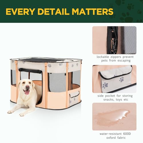 Avont Portable Dog Cat Playpen, Foldable Pop Up Pet Play Pen Travel Crate with Floor and Mesh Door Top for Indoor Outdoor Collapsible Tent Cage -S, Orange - color: Orange, size: S (27"×22"×18"）
