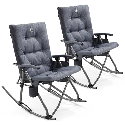 EVER ADVANCED Oversized Folding Rocking Camping Chairs Set of 2, Padded Portable Rocker Chair for Patio, Lawn and Outdoors, Heavy Duty Hard Armchair for Adults Supports 400lbs, Grey - color: Grey-2 Pack, style: Classic