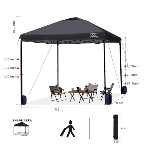 KAMPKEEPER One Person Setup 10x10 Pop up Canopy Tent, Instant Portable Beach Tent, One Push Outdoor Canopy with 3 Adjustable Heights, Wheeled Carry Bag, Bonus 8 Stakes and 4 Ropes(Black, 10x10FT) - color: Black, size: 10x10FT