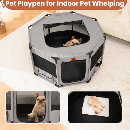 Enclosed Pet Playpen, Portable Cat & Puppy Playpen with Sturdy PVC Pipe Frame and Scratch-Resistant Fabric, Soft Kennel Crate Fence for Pet Indoor Outdoor Use (Small Size, 28x28x16.9 Inches) - size: Small