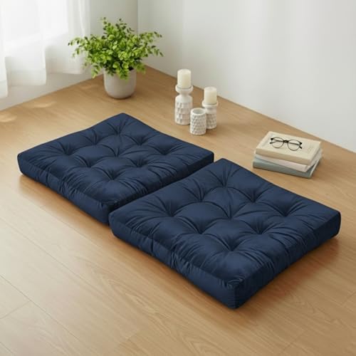 Meditation Cushion Set of 2, Floor Cushions for Adults, Velvet Floor Pillows for Sitting, Tufted Seat Cushions for Yoga, Living Room, Bedroom & Reading Nook, Machine Washable, 22 x 22 Inch, Navy - color: Navy, size: 2pack