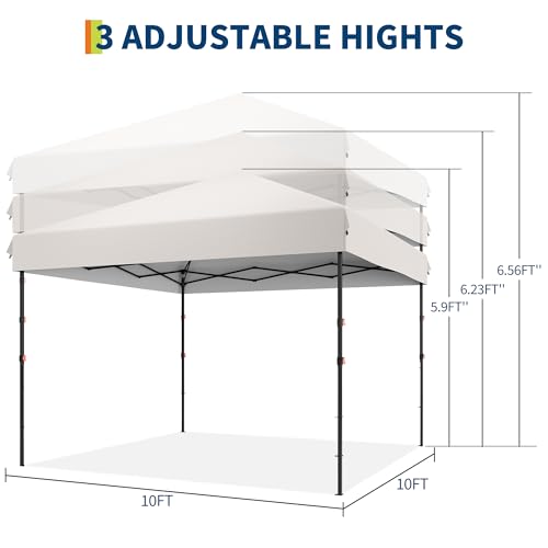 Pop Up Canopy Tent 10x10ft Portable Outdoor Sun Shelter UPF 50+ Waterproof 3 Adjustable Heights Easy Setup with Wheeled Carry Bag for Patio Garden Beach Parties Grey 3m x 3m - color: White, size: 3M*3M
