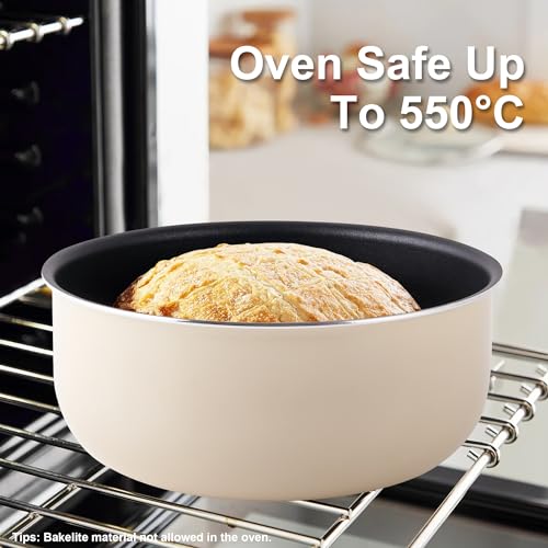 Pots and Pans Set Nonstick - YIIFEEO Stackable Camping Cookware Pots and Pans Set Detachable Handle Kitchen Cookware Sets Removable Handle, Non Toxic Nonstick Frying Pans for Cooking Pot Set Gift - color: Black Beige