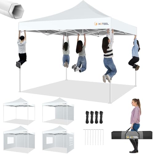 HOTEEL 10x10 Pop up Canopy Tent for Parties, Heavy Duty Easy Setup Tent with 4 Sidewalls, Outdoor Commercial Instant Gazebo for Wedding Event, with Portable Bag, White(Hexagonal Frame) - color: White, size: 10x10FT (+4 Walls)