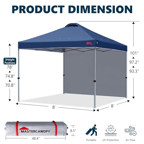 MASTERCANOPY Durable Pop-up Canopy Tent with 1 Sidewall (8'x8',Navy Blue) - color: Navy Blue, size: 8x8
