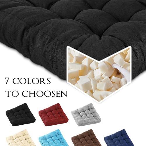 Meditation Floor Cushions, Thickened Floor Pillow for Adults, Large Square Pillows Seat Cushion for Tatami Living Room Yoga, Memory Sponge Block Added, 22x22 Inch, Black