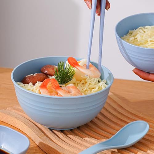 Unbreakable Wheat Straw Cereal Bowls Set of 4, 24 OZ Microwave and Dishwasher Safe Lightweight Soup and Salad Bowl Sets, Reusable Dessert Bowls for Rice, Pasta, Snack, Fruit, BPA Free (Blue) - color: Blue