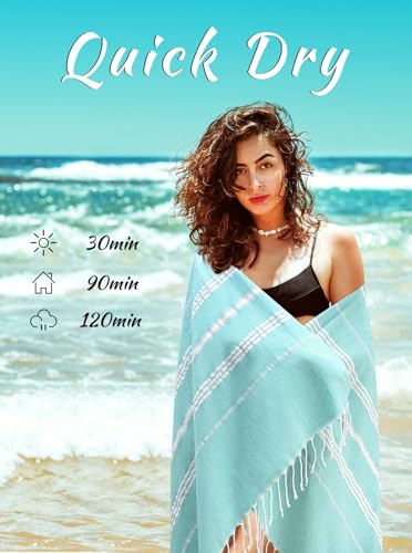cabanana Turkish Beach Towel Oversized - 40"x70" Quick Dry Sand Free Thin Beach Towels for Adults,Extra Large Cotton Lightweigh Travel Towel for Beach Accessories (New Aqua) - color: Aqua New