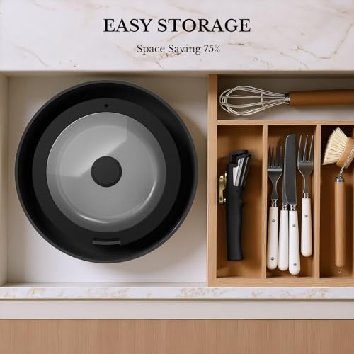 Pots and Pans Set Non Stick, Ceramic Cookware Set Detachable Handle, RV Camping Kitchen Cooking Set Removable Handles, Dishwasher/Oven/Fridge Safe, Induction, Space Saving，Black Gold - color: Black/Gold