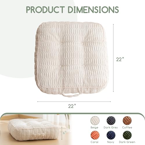 6" Washable Floor Pillow Cushion for Adults, Meditation Cushion Pillow, Removable Tufted Blended Corduroy Cover, Large Square Floor Sitting for Tatami Living Room or Yoga, 22x22 Inch, Machine Washable - color: Square Beige, size: 6" Thick(Pack of 1)